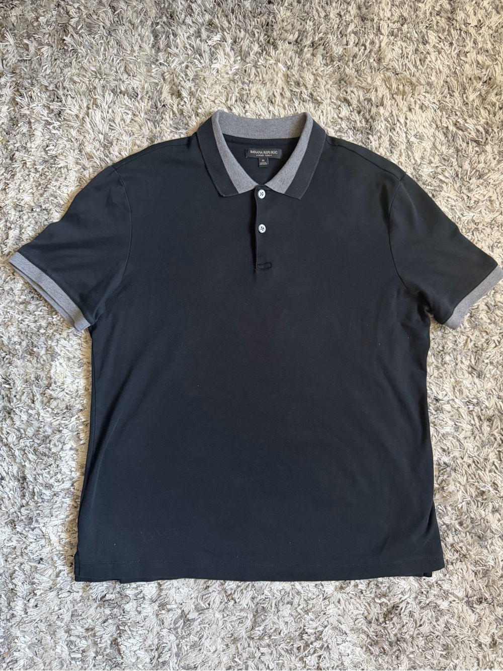 Banana Republic Luxury Touch Black Polo with Gray Collar and Cuff